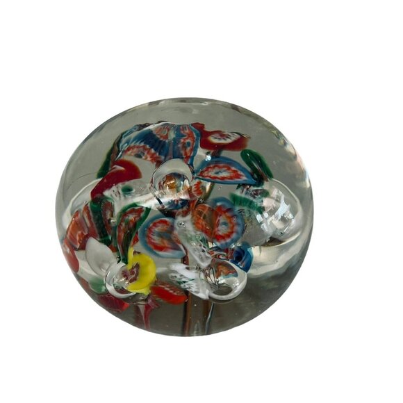 Vintage Glass Paperweight Rainbow Millefiori Art Glass Domed Ball 2" x 2.5" - Picture 4 of 12